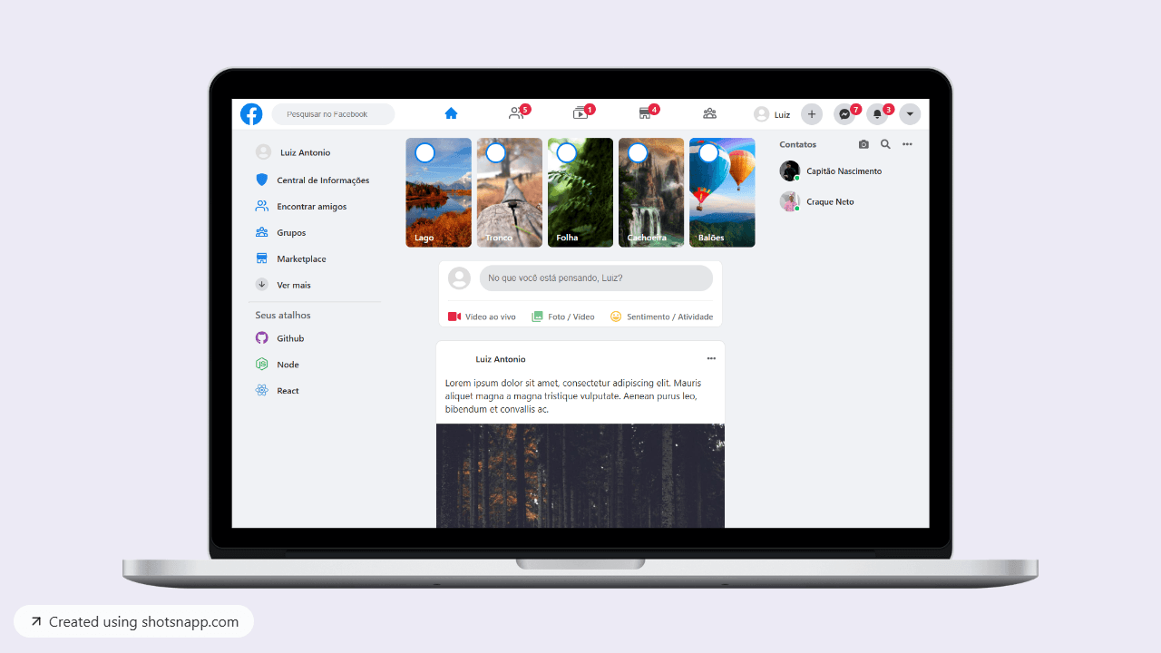 Imagem do projeto Facebook Clone UI