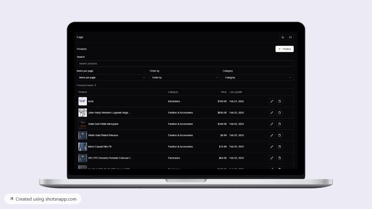Imagem do projeto Product List
